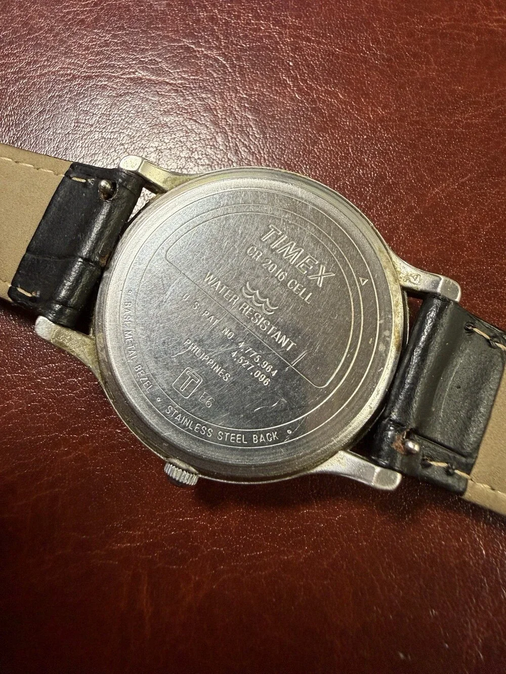 Vintage 1990s Timex Indiglo Quartz Watch Cream Dial Black Leather Working